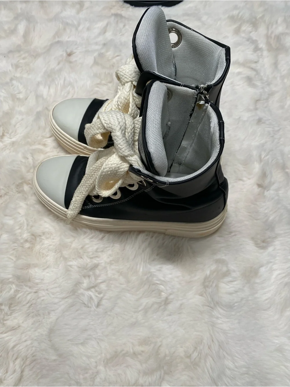 High-Top Platform Lace Sneakers in Black and Cream